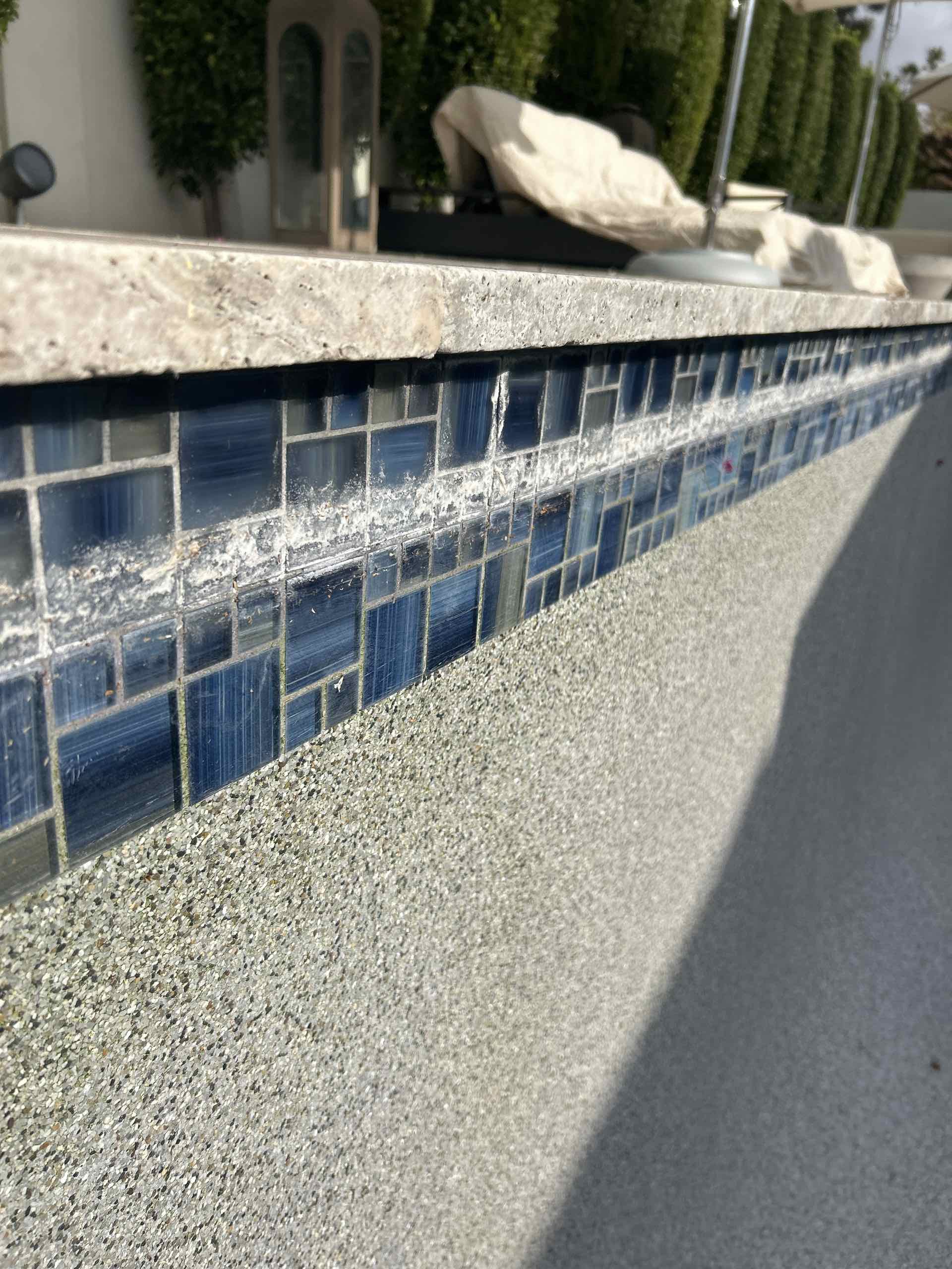 Empty pool with blue tile border.