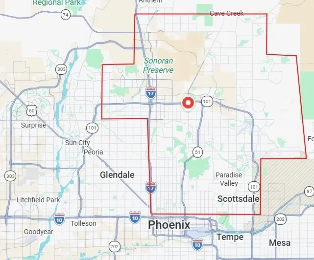 Service boundary with central marker in Phoenix