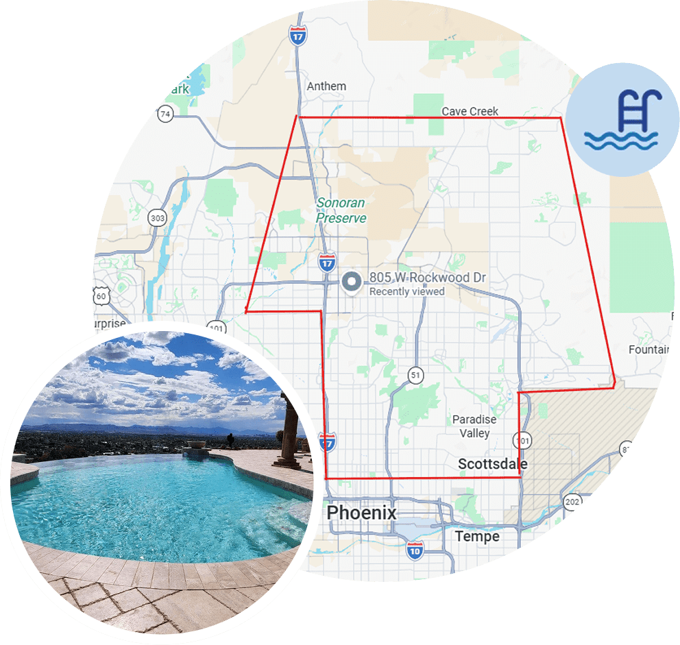 Map of Phoenix with inset swimming pool photo